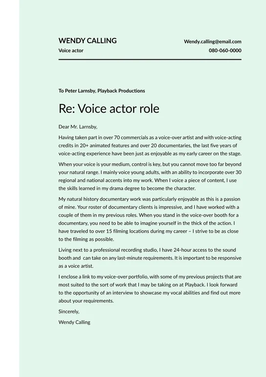 voice over cover letter